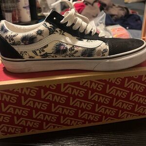 Vans Black and White Floral Sneakers